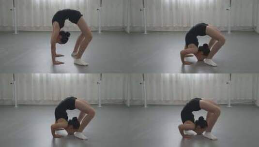 少女孩练习体操舞蹈标准动作1高清在线视频素材下载