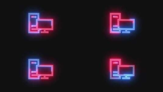 霓虹灯桌面电脑图标蓝色红色发光动画黑色背高清在线视频素材下载