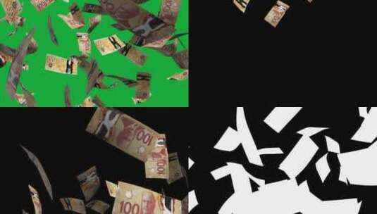 落在绿屏上的加元纸币3D动画高清在线视频素材下载