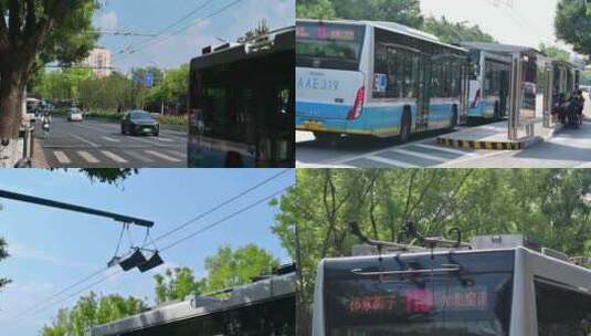 北京公交交通无轨电车自动接线电杆高清在线视频素材下载
