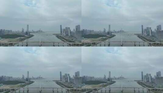 珠海澳门横琴大桥航拍河流珠江口澳门交界处高清在线视频素材下载