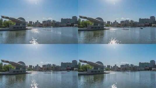 北京朝阳公园湖面风景贝壳剧场城市风光发展高清在线视频素材下载
