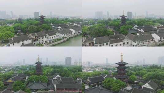 苏州寒山寺中式建筑旅游景点航拍高清在线视频素材下载