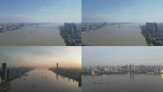 航拍湖北武汉城市长江风光高清在线视频素材下载