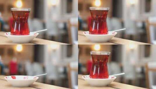 白色桌子上的传统土耳其茶高清在线视频素材下载