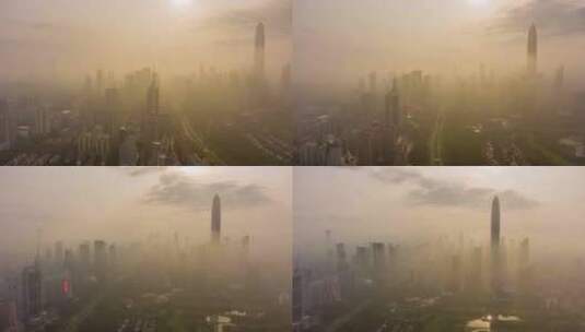 雾霾中的深圳市。中国。鸟瞰图高清在线视频素材下载