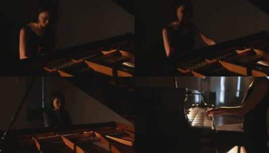 唯美女琴师弹钢琴升格情绪大片高清在线视频素材下载