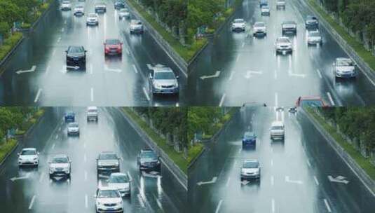 雨中行驶的车辆高清在线视频素材下载