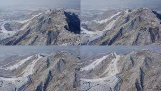 内蒙古呼和浩特马鬃山滑雪场缆车雪景航拍高清在线视频素材下载