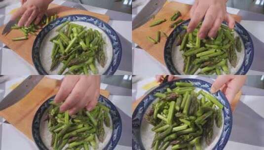 切芦笋段切菜高清在线视频素材下载
