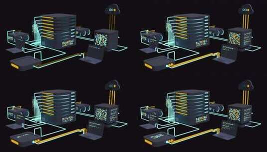 计算机技术3D动画。大数据中心计算。云计高清在线视频素材下载