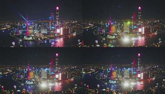 上海陆家嘴东方明珠备外滩夜景上升镜头高清在线视频素材下载
