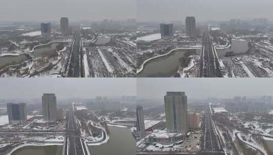 航拍城市雪景石家庄高清在线视频素材下载