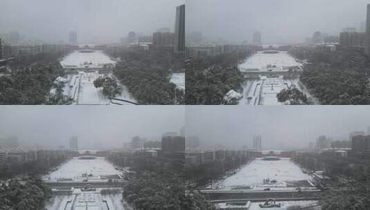 武汉辛亥革命博物馆雪景航拍高清在线视频素材下载