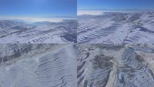 梯田雪景 梯田 雪后梯田 雪景 云海 冬天高清在线视频素材下载