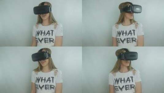 性感的女孩使用一个VR头盔高清在线视频素材下载