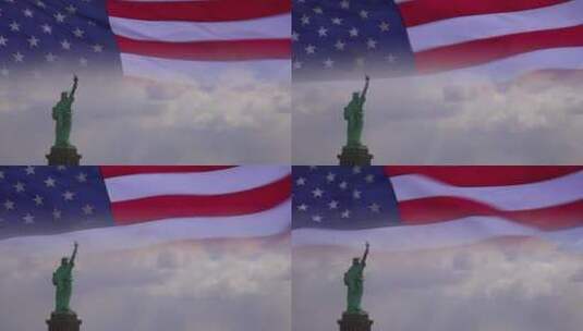 美国国旗和自由女神像高清在线视频素材下载
