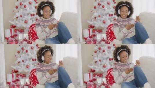 圣诞节女人在听音乐高清在线视频素材下载