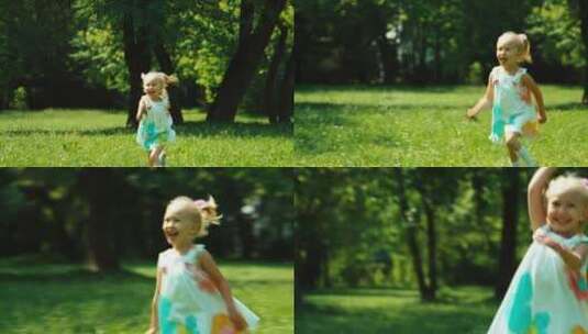 女孩在公园里奔跑玩耍高清在线视频素材下载