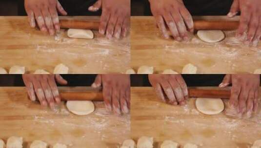 平底锅烙饼制作香酥口袋饼高清在线视频素材下载