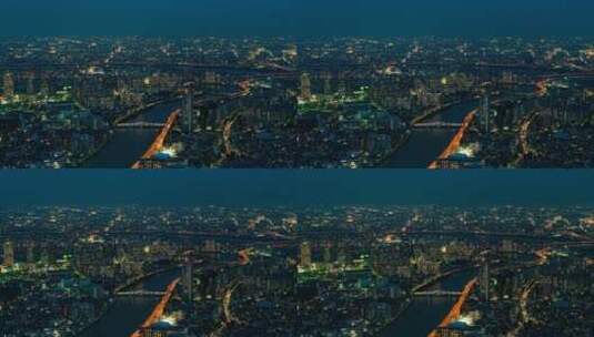 跨江大桥城市夜景航拍河流高清在线视频素材下载