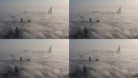 上海陆家嘴日出金光平流雾城市航拍4K高清在线视频素材下载