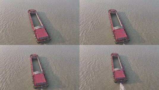 南京大胜关长江大桥轮船货轮航道运输航拍高清在线视频素材下载