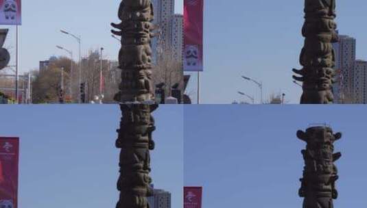 图腾雕塑中华民族园少数民族土著标志高清在线视频素材下载