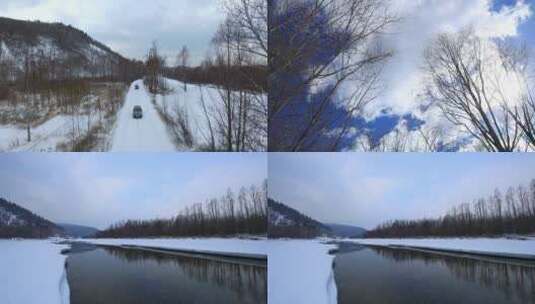 汽车行驶在冰天雪地高清在线视频素材下载