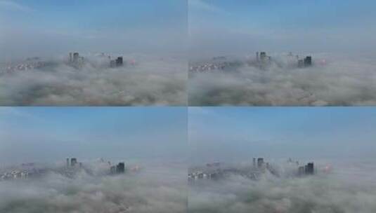上海航拍梅陇镇平流雾高清在线视频素材下载