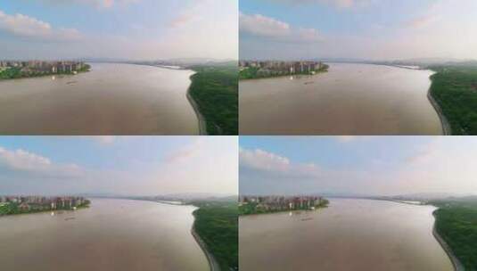 航拍杭州六和塔周边钱塘江自然景观高清在线视频素材下载