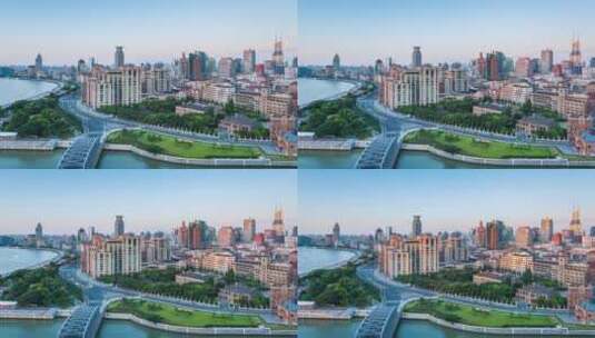 上海外滩日出时的城市风光延时高清在线视频素材下载