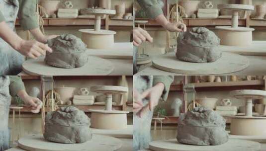 女 雕塑切陶土高清在线视频素材下载