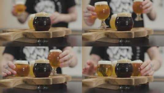 把啤酒放在木板上高清在线视频素材下载