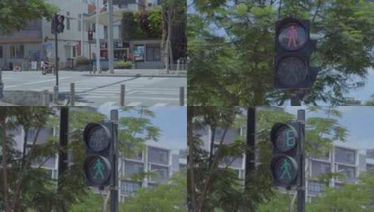 广州蓝天白云下天河区红绿灯合集高清在线视频素材下载