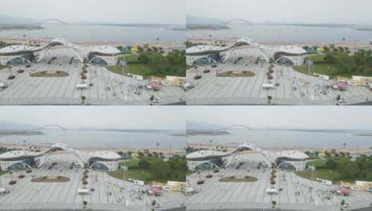 宁波北仑梅山湾沙滩公园滨海万人沙滩4K航拍高清在线视频素材下载