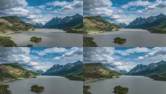 航拍川藏山川河流延时摄影蓝天白云湖雪山高清在线视频素材下载