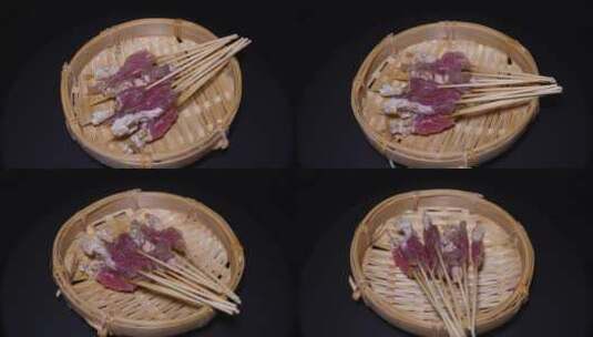 牛肉串小串肉串钵钵鸡炸串烤串美食高清在线视频素材下载