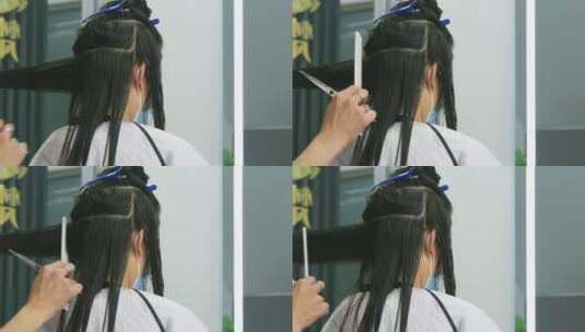中国女性在理发店修剪头发高清在线视频素材下载