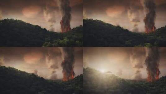 森林火灾直升机消防灭火示意三维合成片段高清在线视频素材下载