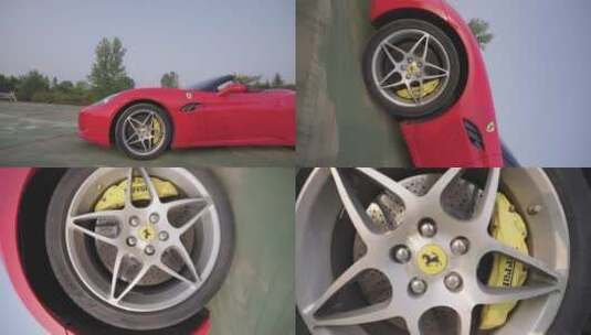 红色法拉利侧拍-车胎标志高清在线视频素材下载