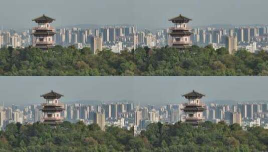 航拍鄂州地标西山武昌楼城市同框4K50P高清在线视频素材下载