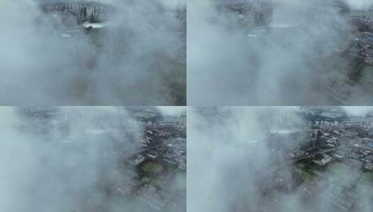 4k天津奥体中心中石油桥水滴雨后低空云海高清在线视频素材下载