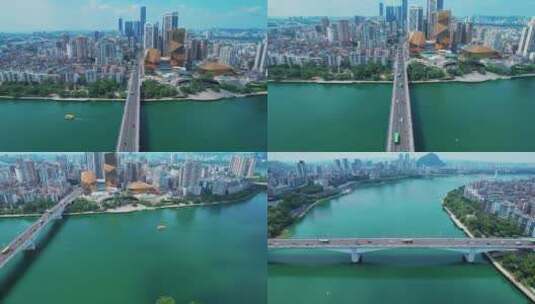视频合集广西柳州多建筑航拍柳江和柳江大桥高清在线视频素材下载