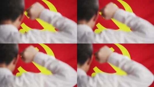 新党员在红色党旗下入党宣誓高清在线视频素材下载