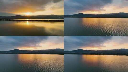 4K航拍昆明市滇池大观公园湿地夕阳5高清在线视频素材下载