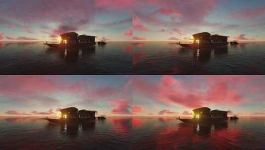 南湖红船清晨日出彩云流动高清在线视频素材下载
