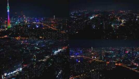 广州海珠区夜景航拍配乐版高清在线视频素材下载