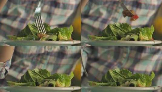 食用沙拉刀叉高清在线视频素材下载