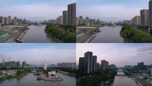 4K航拍杭州京杭大运河视频合集高清在线视频素材下载